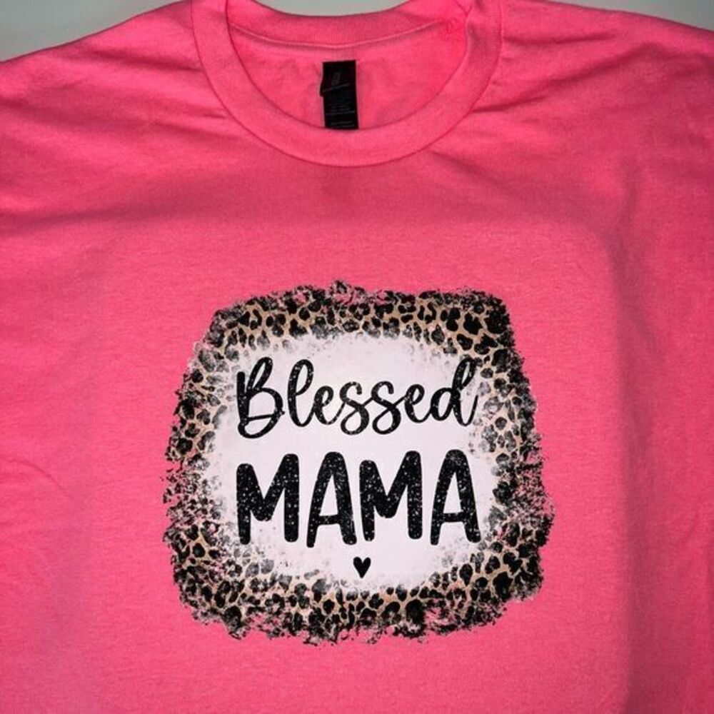 B2g1 free  – “blessed mama mom t- shirt “leopard print.– Handmade, Made to Order